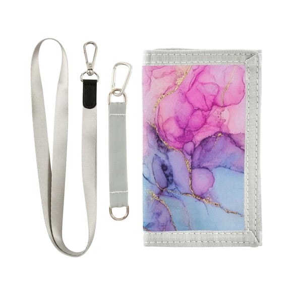 JIALIOU Nylon Trifold Card Wallet with ID Window Zipper Pocket for Men Women Teen Pink Purple Blue Marble