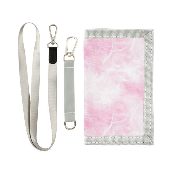 JIALIOU Nylon Trifold Card Wallet with ID Window Zipper Pocket for Men Women Teen Pink Soft Smoke Cloud