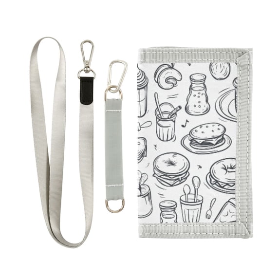 JIALIOU Nylon Trifold Card Wallet with ID Window Zipper Pocket for Men Women Teen Pizza Burger Fruit Line