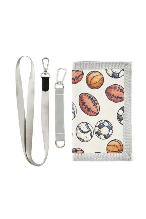 Nylon Trifold Card Wallet with ID Window Zipper Pocket for Men Women Teen Rugby Baseball Soccer Basketball