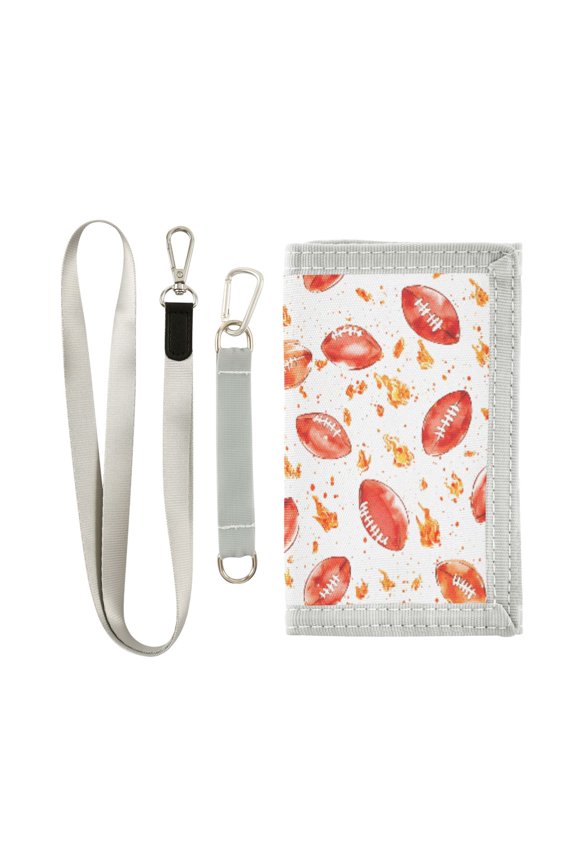 Nylon Trifold Card Wallet with ID Window Zipper Pocket for Men Women Teen Rugby with Fire