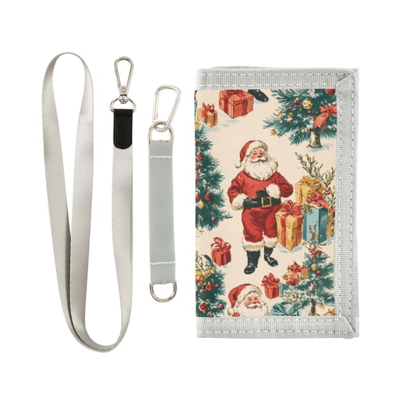 JIALIOU Nylon Trifold Card Wallet with ID Window Zipper Pocket for Men Women Teen Santa Claus Gift Tree