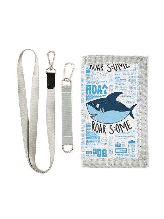 Nylon Trifold Card Wallet with ID Window Zipper Pocket for Men Women Teen Shark and Newspaper