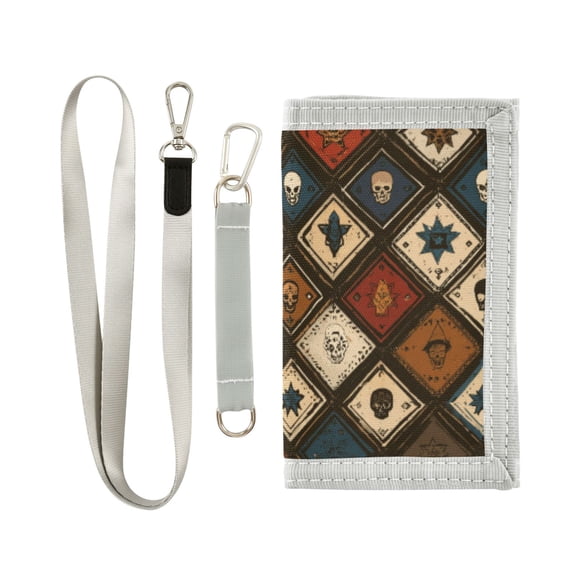 JIALIOU Nylon Trifold Card Wallet with ID Window Zipper Pocket for Men Women Teen Skull Star Card