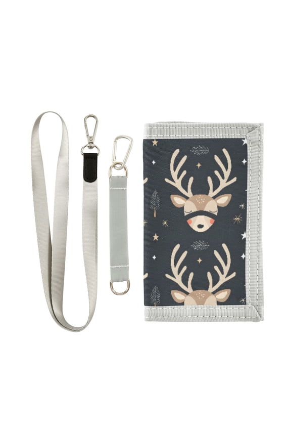Nylon Trifold Card Wallet with ID Window Zipper Pocket for Men Women Teen Sleep Cute Deer