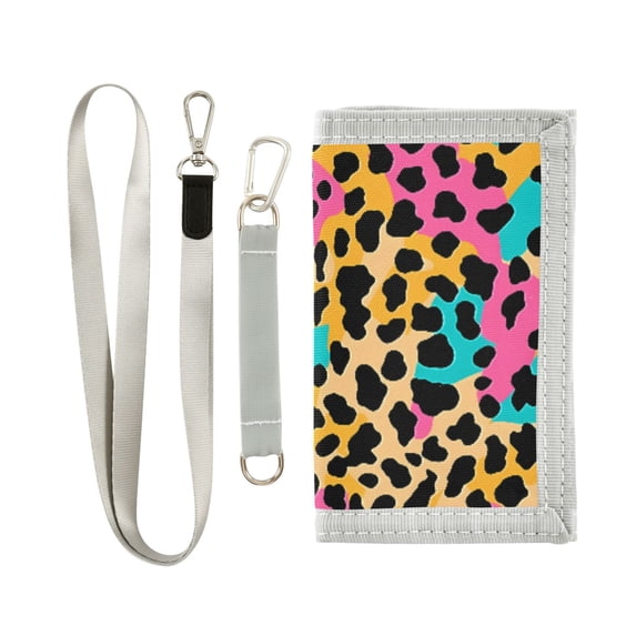 JIALIOU Nylon Trifold Card Wallet with ID Window Zipper Pocket for Men Women Teen Soft Color Leopard Print