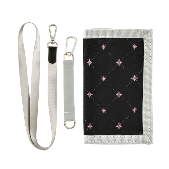JIALIOU Nylon Trifold Card Wallet with ID Window Zipper Pocket for Men Women Teen Soft Pink Star Flower