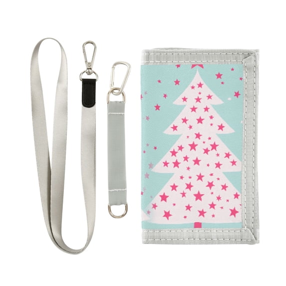 JIALIOU Nylon Trifold Card Wallet with ID Window Zipper Pocket for Men Women Teen Starry Christmas Tree
