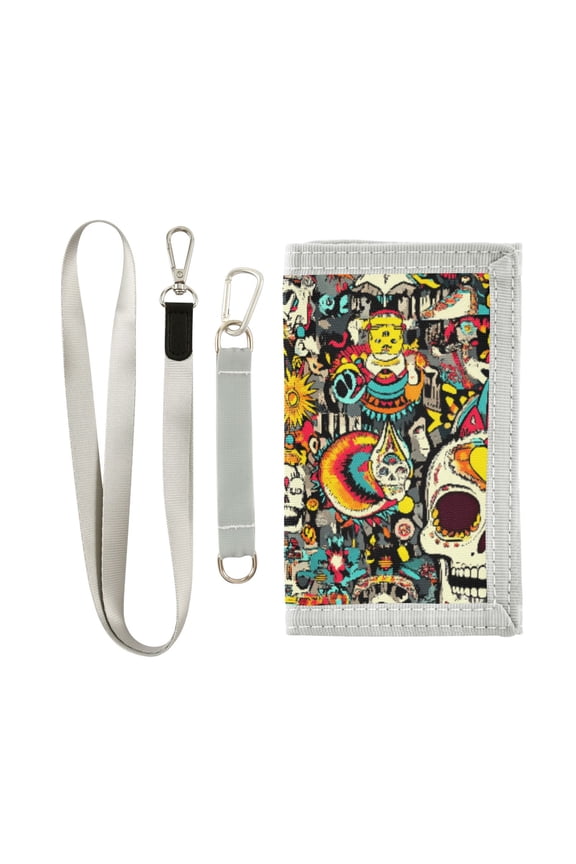 Nylon Trifold Card Wallet with ID Window Zipper Pocket for Men Women Teen Stylish and Cool Skull