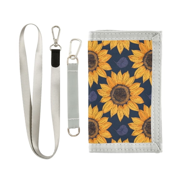 JIALIOU Nylon Trifold Card Wallet with ID Window Zipper Pocket for Men Women Teen Sunflowers and Small Leaf