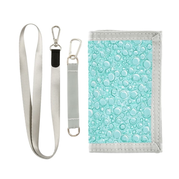 JIALIOU Nylon Trifold Card Wallet with ID Window Zipper Pocket for Men Women Teen Turquoise Bubbles
