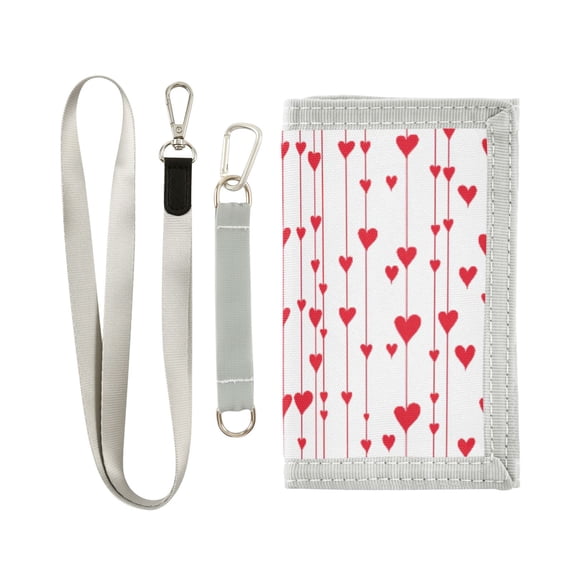 JIALIOU Nylon Trifold Card Wallet with ID Window Zipper Pocket for Men Women Teen Vertical Stripes Of Hearts