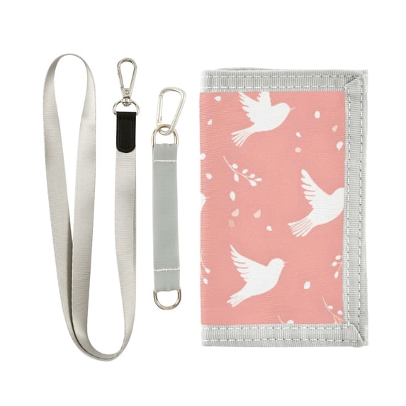 JIALIOU Nylon Trifold Card Wallet with ID Window Zipper Pocket for Men Women Teen White Flying Birds