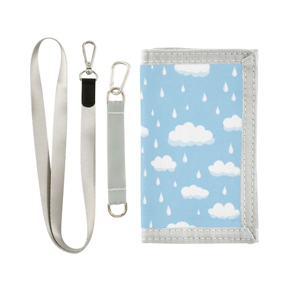 JIALIOU Nylon Trifold Card Wallet with ID Window Zipper Pocket for Men Women Teen White Raindrops and Clouds