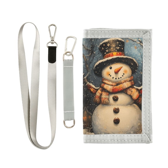 JIALIOU Nylon Trifold Card Wallet with ID Window Zipper Pocket for Men Women Teen Winter Snowman