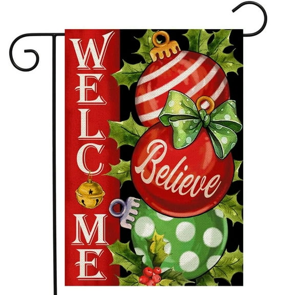 JIALITFUN 18 x 12 Inch Thick Burlap Christmas Tree Welcome Outdoor Flag
