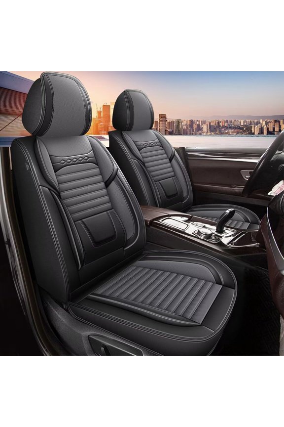 2Pcs Car Front Seat Covers for Honda Accord 2007-2017 Cushion Waterproof Faux Leather Auto Cover Protectors(Black & Grey)