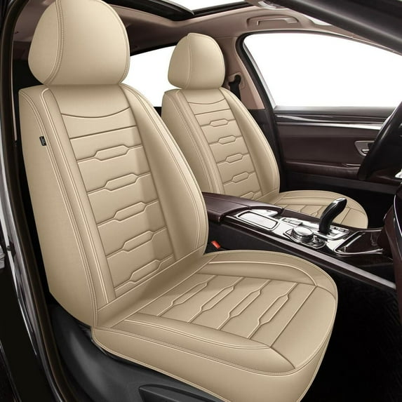JIAMAOXIN 2Pcs Car Front Seat Covers for Kia Soul 2010-2024 Cushion Waterproof Faux Leather Protectors (Beige)