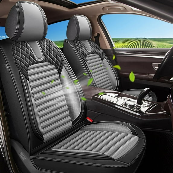 JIAMAOXIN 2Pcs Universal Front Seat Covers for Most Sedans, Trucks, SUVs, Waterproof Breathable Automotive Seat Covers (Black and Gray)
