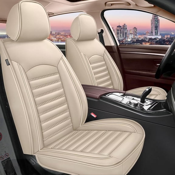 JIAMAOXIN Car Front Row Seat Covers for Buick Lucerne 2006-2011 Faux Leather 2Pcs (Beige)