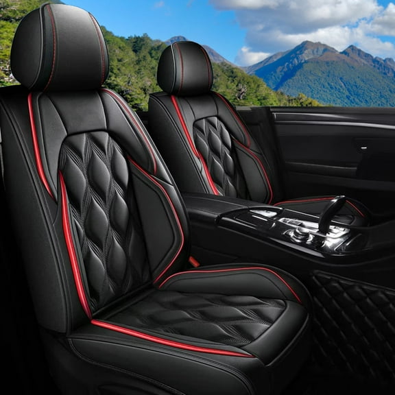 JIAMAOXIN Car Seat Covers Front Seats Fit for Honda Fit 2007-2020 Leather Seat Cushion Protector with Lumbar Support Compatible Airbag Black,Front Set(2 Seats)