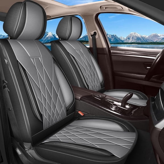 JIAMAOXIN Car Seat Covers Full Coverage with Waterproof Leather, Airbag Compatible Automotive Vehicle Cushion Cover Universal fit for Most Cars, SUVs and Pick-up Trucks (5 Seats,Black&Gray)