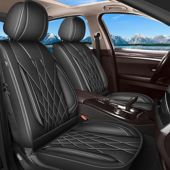 JIAMAOXIN Car Seat Covers Full Coverage with Waterproof Leather, Airbag Compatible Automotive Vehicle Cushion Cover Universal fit for Most Cars, SUVs and Pick-up Trucks (5 Seats,Black)