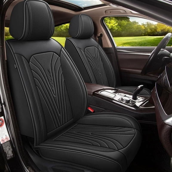 JIAMAOXIN Car Seat Covers Full Coverage with Waterproof Leather, Airbag Compatible Automotive Vehicle Cushion Cover Universal fit for Most Cars, SUVs and Pick-up Trucks (5 Seats,Black)