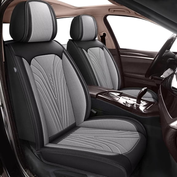 JIAMAOXIN Car Seat Covers Full Set Fit for Ford Ranger 2019-2024 Waterproof Breathable Leather Seat Protector with Airbag Compatible Automotive 5 Seat Cushions Cover (Black+Grey)