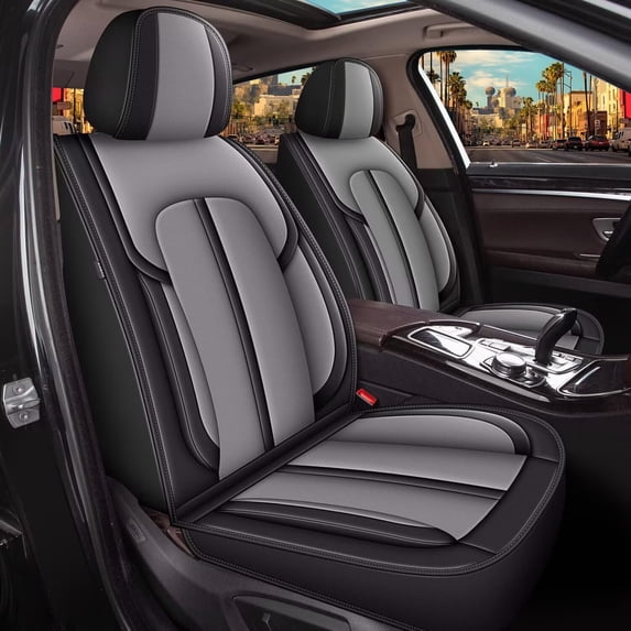 JIAMAOXIN Car Seat Covers Full Set Fit for Hyundai Tucson 2010-2025: Faux Leather Seat Covers Waterproof Airbag Compatible Waterproof Seat Cushion Automotive Seat Protector(5 Seats,Black&Gray)