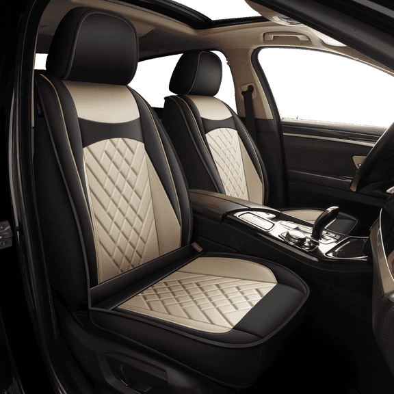 JIAMAOXIN Car Seat Covers Full Set Fit for VW Passat 2002-2024 2025: Waterproof Leather Automotive Seat Cushion Protector With Airbag Compatible(Black&Beige)