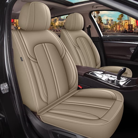 JIAMAOXIN Car Seat Covers Full Set Fit for Volvo XC70 2003-2016: Faux Leather Seat Covers Waterproof Airbag Compatible Waterproof Seat Cushion Automotive Seat Protector(5 Seats,Beige)