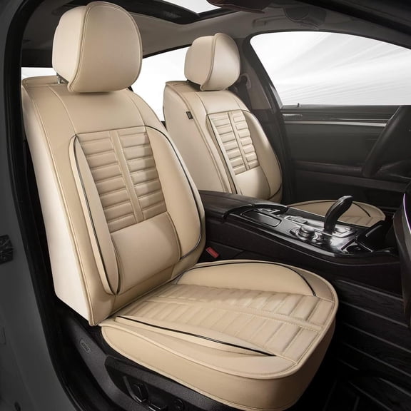 JIAMAOXIN Car Seat Covers Full Set for Jaguar F-PACE 2017-2024, Faux Leather Auto Seat Covers Waterproof Anti-Slip Cushion Protector (5 Seats,Beige)