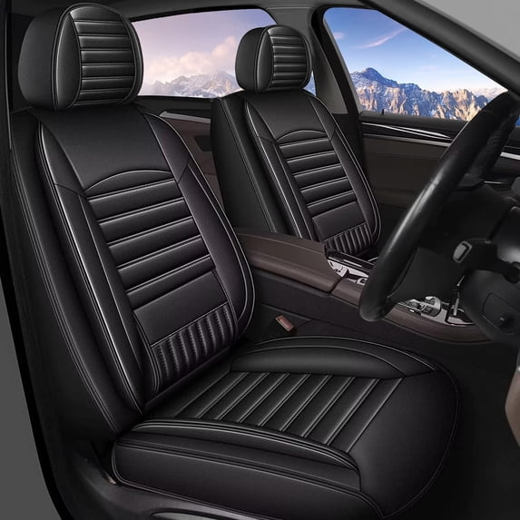 JIAMAOXIN Car Seat Covers with Waterproof Leather Universal fit for Most Cars, SUVs and Pick-up Trucks (5 Seats,Black)