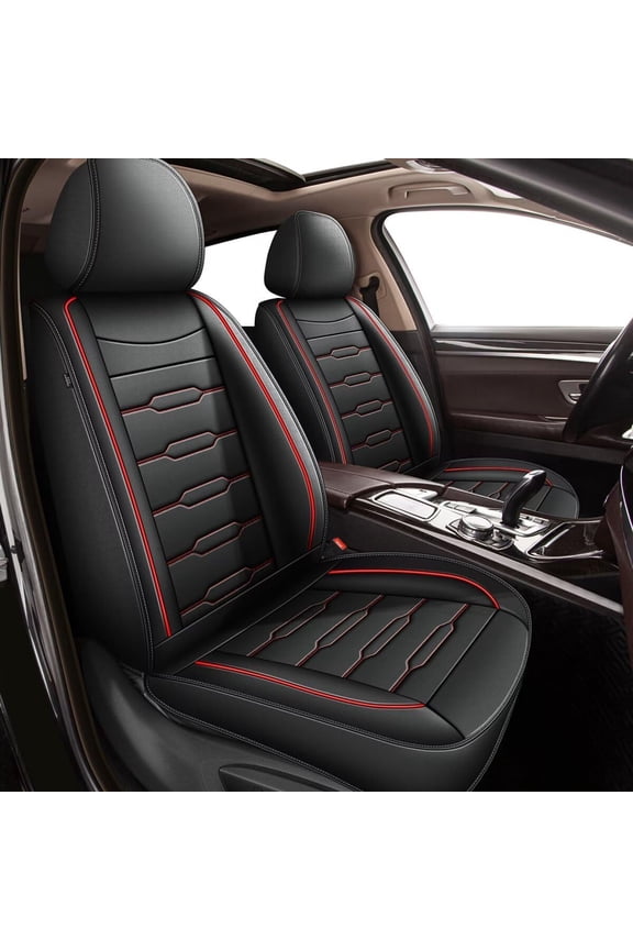Full Set Car Seat Covers, 5 Seats Fuax Leather Seat Covers Protector for Honda Accord 2003-2017 (5 Seats, Black&Red Line)