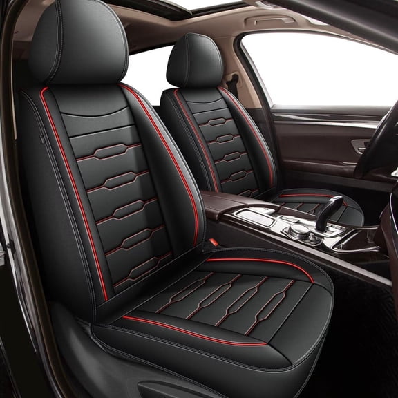 JIAMAOXIN Full Set Car Seat Covers, 5 Seats Fuax Leather Seat Covers Protector for Lexus RZ 450e 2023 (5 Seats, Black&Red Line)