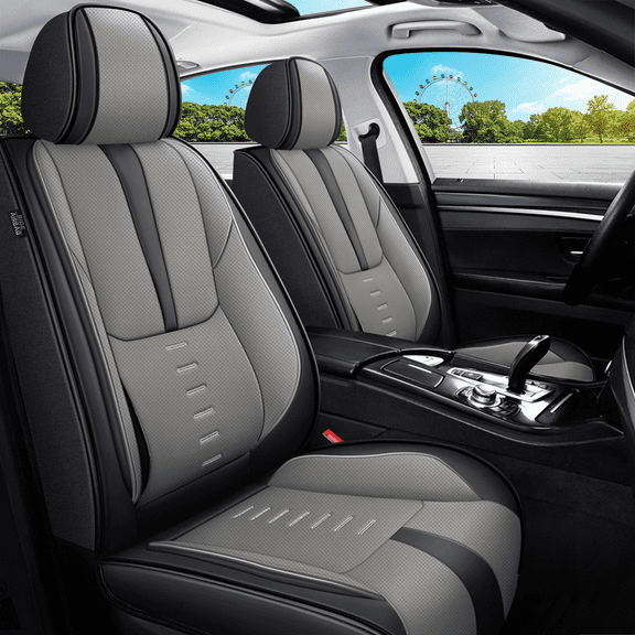 JIAMAOXIN Full Set Car Seat Covers Fit fo Volvo XC60 2010-2017 Faux Leather Seat Cover 2 Rows 5 Seats Seat Cushion Protector Waterproof (Black&Gray)