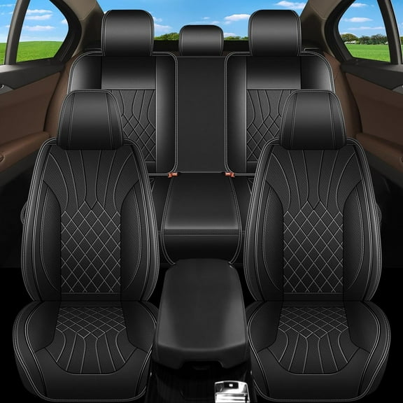 JIAMAOXIN Full Set Car Seat Covers for Nissan Rogue 2014-2023 2024 Breathable Perforated Leather Seat Cover (5 Seats, Black)
