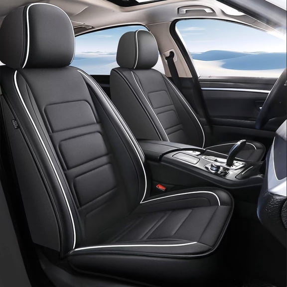 JIAMAOXIN Seat Covers Full Set for Hyundai Kona 2018-2024 2025 Premium Leather Seat Protectors with Lumbar Support,Waterproof Auto Cushions Black,Full Set(2 Row 5 Seats)