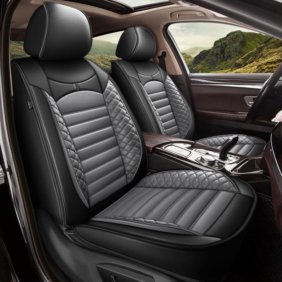 JIAMAOXIN for Ford Fusion 2006-2020 Car Seat Cover,Standard Leather Car Seat Covers, Universal Anti-Slip Driver Seat Cover (Black+Grey)