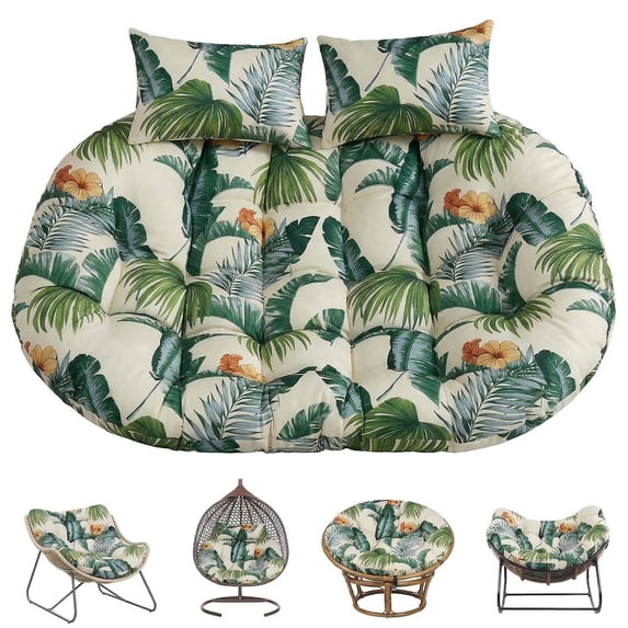 JIAN YA NA 2-Person Hanging Chair Cushion, Outdoor Double Egg Chair Seat Pads with 2 Headrest Pillows, Waterproof Oxford Fabric Swing Cushions for Garden Patio Porch (Hawaiian Style)