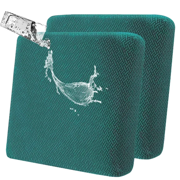 JIAN YA NA 2-Piece Waterproof Cushion Covers Replacement, Outdoor Patio Sofa Seat Cushion Slipcovers, Elastic Outdoor Furniture Protector (Dark Green)