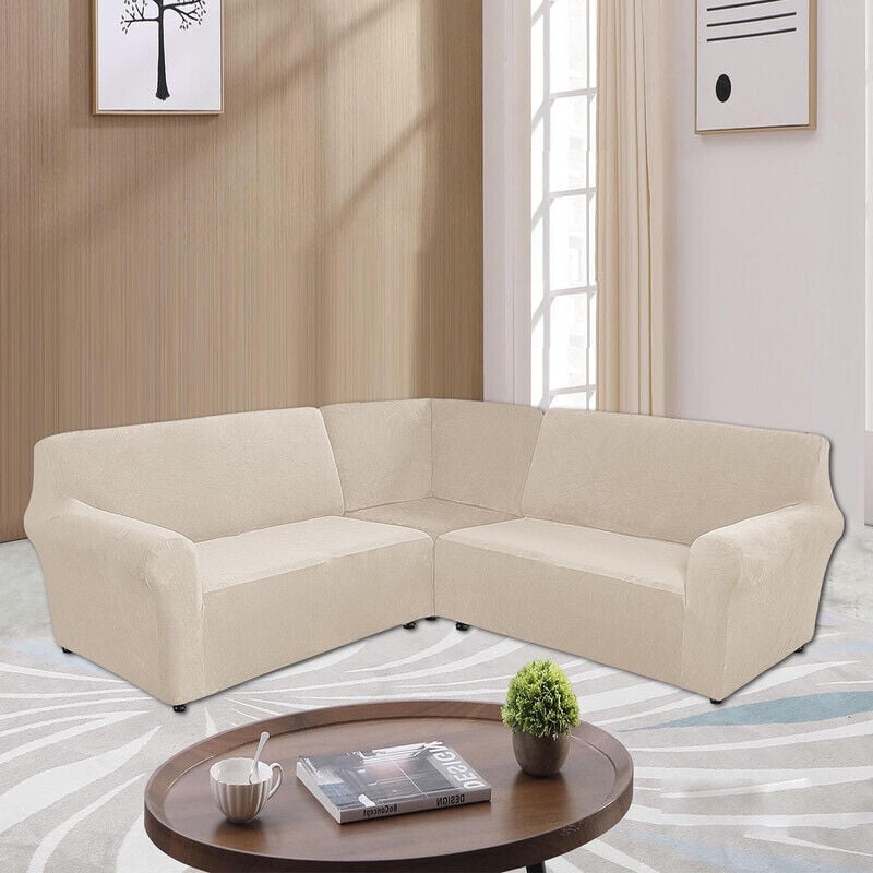 JIAN YA NA 3 Piece L Shape Velvet Stretch Sofa Cover Corner Sectional