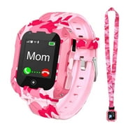 JIAN YA NA 4G Kids Smartwatch GPS Tracker Real-Time Location SOS Video Call Voice Chat Camera Waterproof Android and iOS for Boys Girls Gift (Pink)