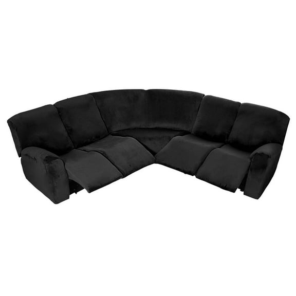 JIAN YA NA 7-Pieces Recliner Sofa Covers Velvet Stretch Couch Cover for 5 Seat L Shape Reclining Sectional Covers Corner Cover,Black