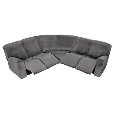 JIAN YA NA 7-Pieces Recliner Sofa Covers Velvet Stretch Couch Cover for 5 Seat  L Shape Reclining Sectional Covers Corner Cover,Grey