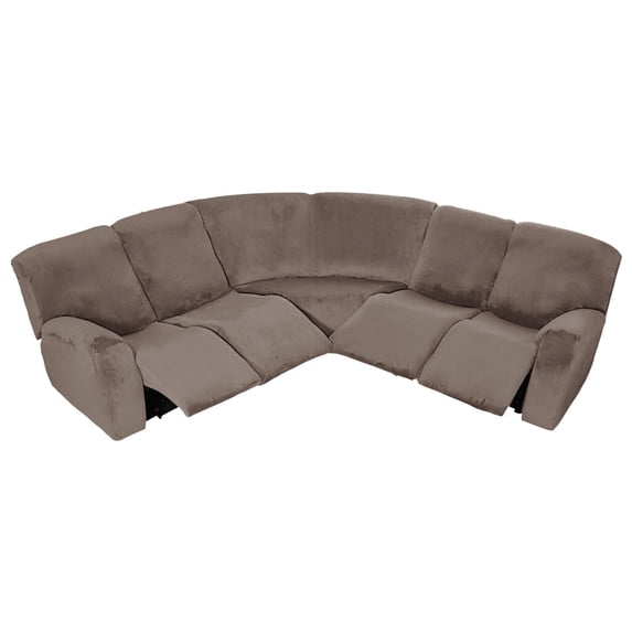 JIAN YA NA 7-Pieces Recliner Sofa Covers Velvet Stretch Couch Cover for 5 Seat L Shape Reclining Sectional Covers Corner Cover,Light Brown