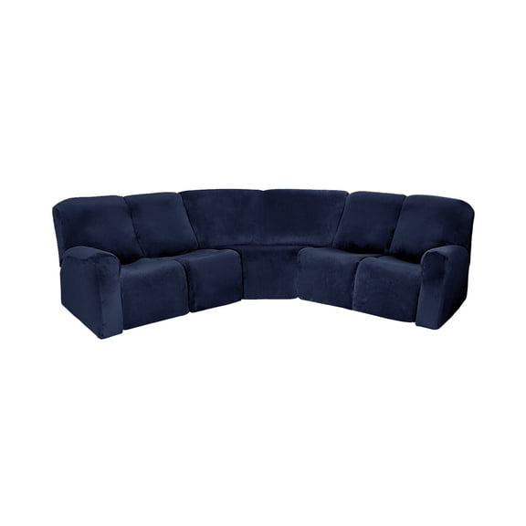 JIAN YA NA 7-Pieces Recliner Sofa Covers Velvet Stretch Couch Cover for 5 Seat  L Shape Reclining Sectional Covers Corner Cover,Navy Blue