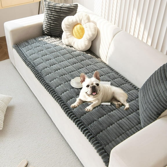 JIAN YA NA Anti Slip Couch Covers Sofa Mat, Thickened Corduroy Furniture Protector Mat, Washable Sofa Slipcover Dogs Pets Bed Pad (Dark Gray, 70x210cm)