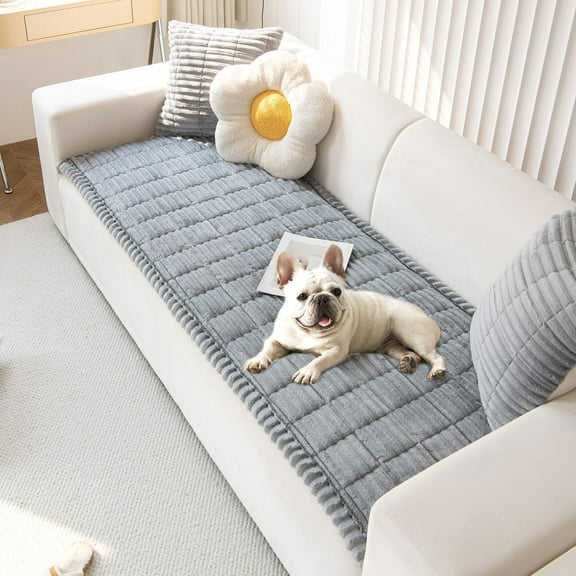 JIAN YA NA Anti Slip Couch Covers Sofa Mat, Thickened Corduroy Furniture Protector Mat, Washable Sofa Slipcover Dogs Pets Bed Pad (Light Gray, 70x150cm)